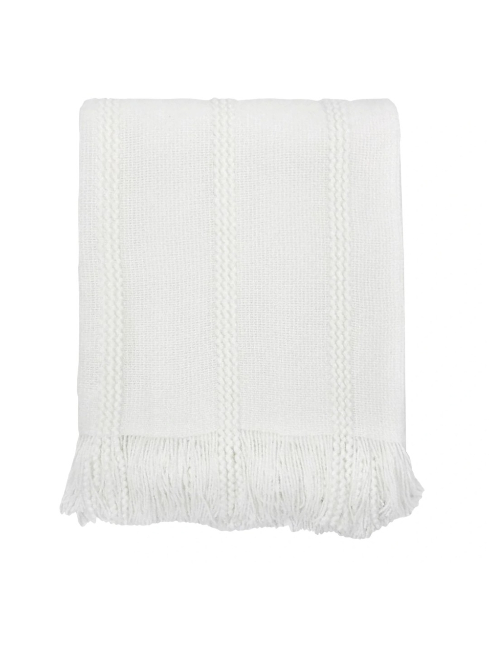 NWT Providence At Home Cozy White Knit Fringe Tassel Throw Blanket Sz 50" x 60"